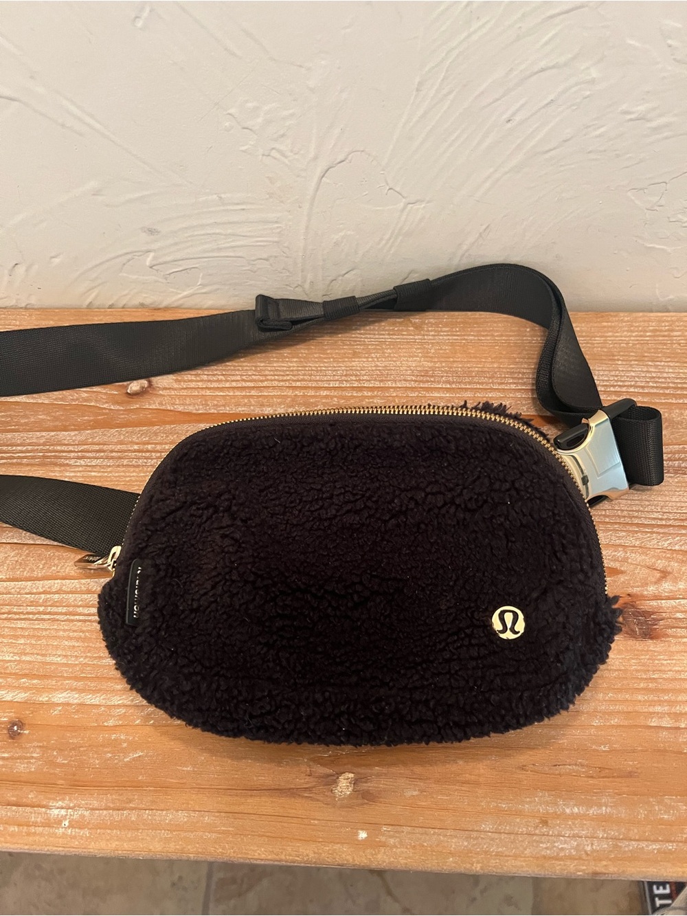 lululemon Black Sherpa Crossbody with Gold Zipper